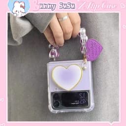 [CÓ SẴN] Ốp chống sốc Samsung Z Flip 3 - ZFlip 3 - ZFlip3 - Flip3 5G tim tím ombre viền vàng kèm dây tim đáng yêu 5
