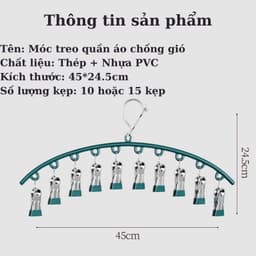 Móc Treo Đồ Lót, Tất Vớ 10 Kẹp Bọc Nhựa Có Khóa Chống Gió - Móc Treo Quần Áo 10 Móc Inox Siêu Tiện Lợi 6
