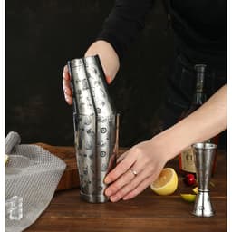 Boston Cocktail Shaker Với Thanh Họa Tiết Khắc Cocktail Shaker Tin Set - 800ml & 500ml 4