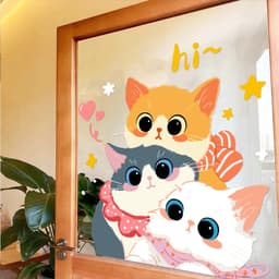 Miếng Dán Cửa Kính PVC Không Keo Dán Tĩnh Cửa Hàng Trang Trí Cửa Sổ Hoạt Hình Họa Tiết Mèo 3
