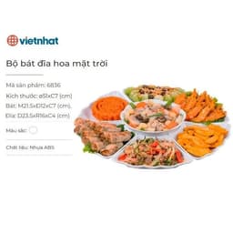 Bộ Bát Đĩa Hoa Mặt Trời Size To, Nhỏ 7 món bày mâm cỗ tiện lợi  nhựa cao cấp - Việt Nhật Plastic 4