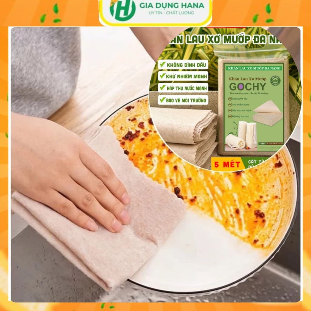 Set 3m Khăn Lau Dầu Xơ Mướp GOCHY Từ Sợi Thực Vật Tự Nhiên Siêu Thấm Hút , Khăn Lau Nhà Bếp, Tái Sử Dụng Nhiều Lần