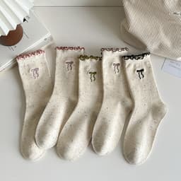 Lố 10 đôi tất cổ cao nơ chấm bi viền bèo - TCBVB 6