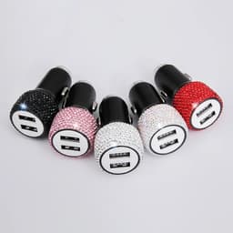 Mới Bling USB Sạc Xe Hơi 5V 2.1A Cổng Kép Nhanh Adapter Màu Hồng Trang Trí Ô Tô Kiểu Dáng Xe Kim Cương Phụ Kiện Xe Hơi Nội Thất Cho Người Phụ Nữ 4