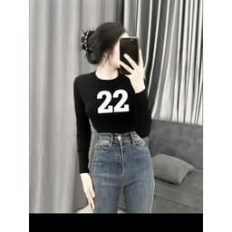 Áo Thun Nữ Cổ Tròn Ôm Body Tay Dài In Số 22 Phong Cách Hiện Đại ttslc77.22 5