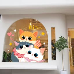 Miếng Dán Cửa Kính PVC Không Keo Dán Tĩnh Cửa Hàng Trang Trí Cửa Sổ Hoạt Hình Họa Tiết Mèo 5
