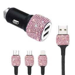 Mới Bling USB Sạc Xe Hơi 5V 2.1A Cổng Kép Nhanh Adapter Màu Hồng Trang Trí Ô Tô Kiểu Dáng Xe Kim Cương Phụ Kiện Xe Hơi Nội Thất Cho Người Phụ Nữ 5