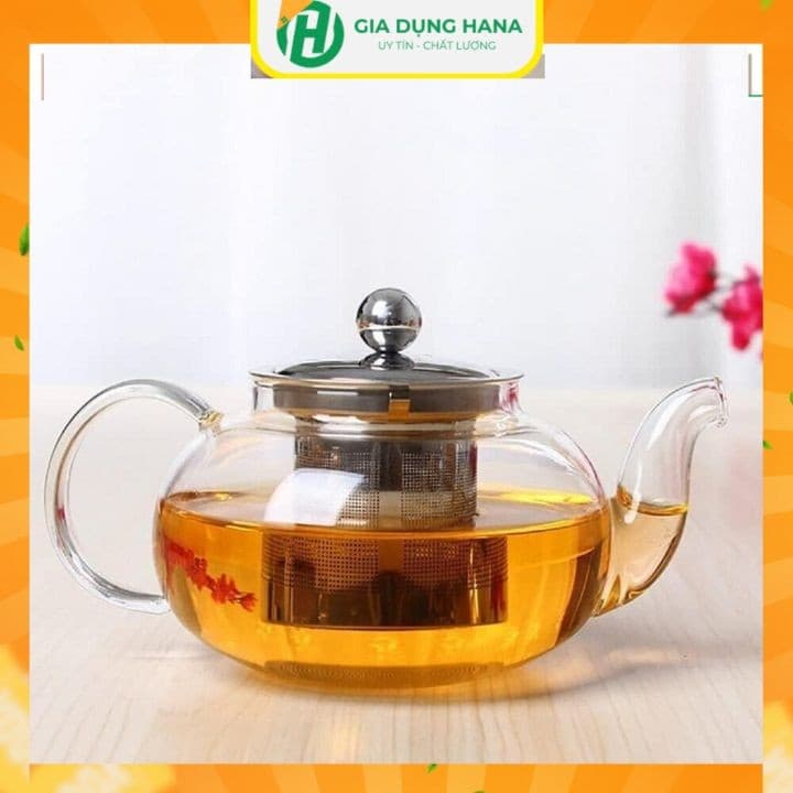 Ấm pha trà thủy tinh 400 ml chịu nhiệt borosilicate có lõi lọc trà inox 304 sang trọng