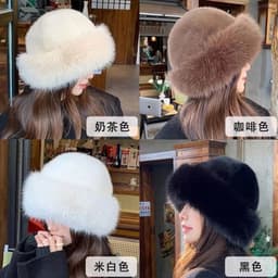 Mũ len lông nữ giả lông chồn ấm áp ML03 2