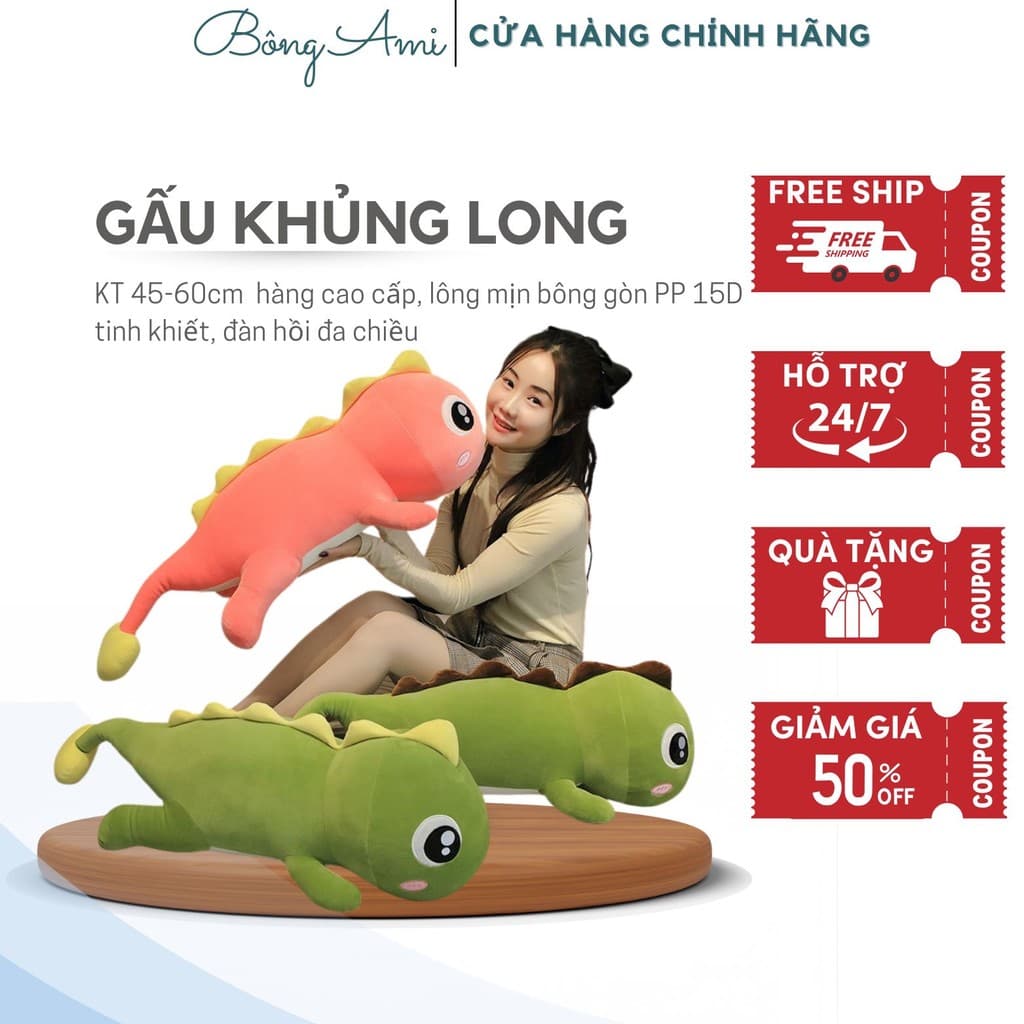 Gấu bông khủng long đuôi tim, khủng long mắt nồi, gấu bông mềm mịn quà tặng dễ thương cho bé