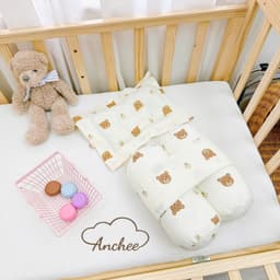 Bộ Gối Chặn Cho Bé Sơ Sinh Anchee Tặng Kèm Gối Thiết Kế Chống Lõm Đầu Chất Vải Gân Đũi Thoáng Mát 7
