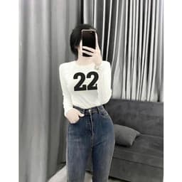 Áo Thun Nữ Cổ Tròn Ôm Body Tay Dài In Số 22 Phong Cách Hiện Đại ttslc77.22 2