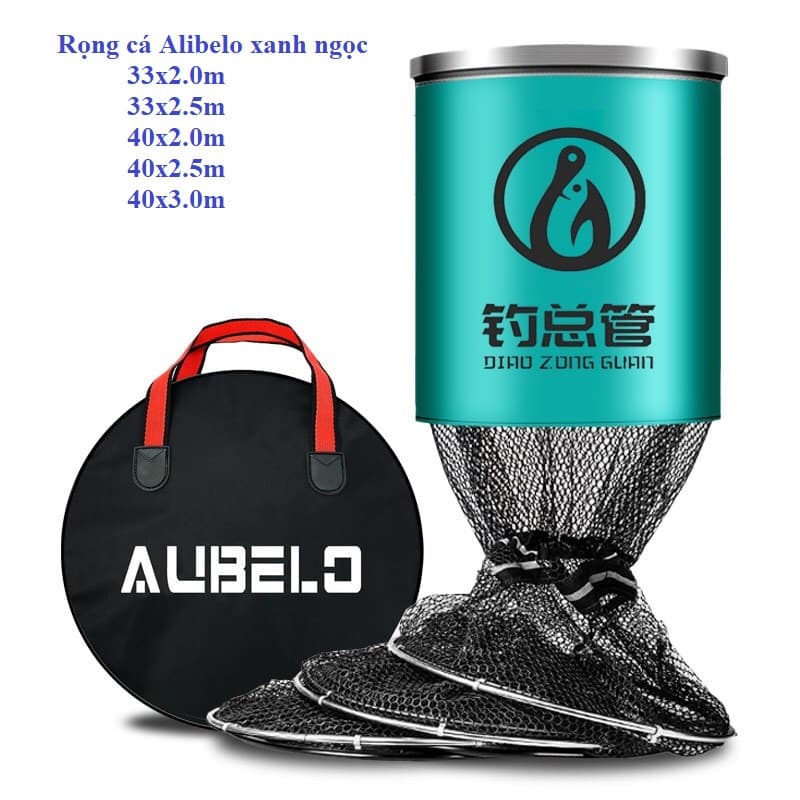 Rọng đựng cá Alibelo xanh ngọc khung kim loại mắt lưới nhỏ siêu bền, Rộng đựng cá khung kim loại