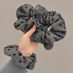 Cột tóc scrunchies vải XÁM họa tiết nơ tim bi nhỏ thời trang dễ thương S14 Tiluca 4