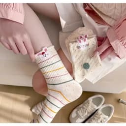 Sét 10 Đôi Tất Vớ Cao Cổ Hoạ Tiết Thỏ,Cún,Trái Tim Dành Cho Nữ Chất Liệu Cotton Êm Chân Thoáng Khí [Thỏ Tim Dài] 8