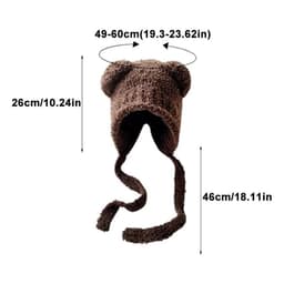 Mũ len tai gấu SIRENXI, Y2k có dây đeo Mũ máy bay ném bom dệt kim, Bảo vệ tai buộc dây Mũ len ấm áp 3
