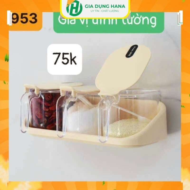 Bộ 3 Hũ Dựng Gia Vị Dính Tường Chắc Chắn Siêu Bền Tiện Lợi