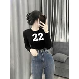 Áo Thun Nữ Cổ Tròn Ôm Body Tay Dài In Số 22 Phong Cách Hiện Đại ttslc77.22 4
