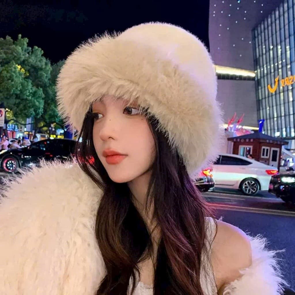 Mũ len lông nữ giả lông chồn ấm áp ML03