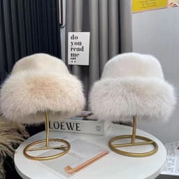 Mũ len lông nữ giả lông chồn ấm áp ML03 5