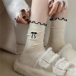 Lố 10 đôi tất cổ cao nơ chấm bi viền bèo - TCBVB 3
