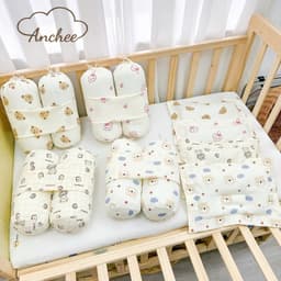 Bộ Gối Chặn Cho Bé Sơ Sinh Anchee Tặng Kèm Gối Thiết Kế Chống Lõm Đầu Chất Vải Gân Đũi Thoáng Mát 3
