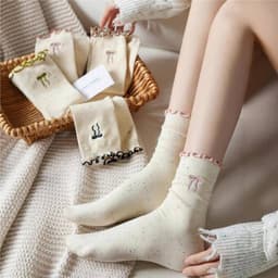 Lố 10 đôi tất cổ cao nơ chấm bi viền bèo - TCBVB 1