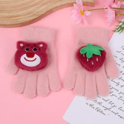 Găng tay len gấu dâu Cho Bé - Găng Tay Giữ Ấm Mùa Đông Họa Tiết Gấu Dâu Tây Cho Bé Gái 3-8 Tuổi MM-STORE 6