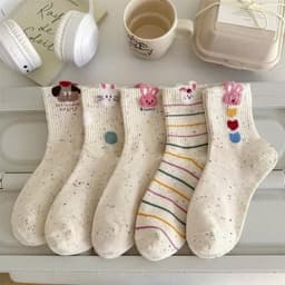 Sét 10 Đôi Tất Vớ Cao Cổ Hoạ Tiết Thỏ,Cún,Trái Tim Dành Cho Nữ Chất Liệu Cotton Êm Chân Thoáng Khí [Thỏ Tim Dài] 2