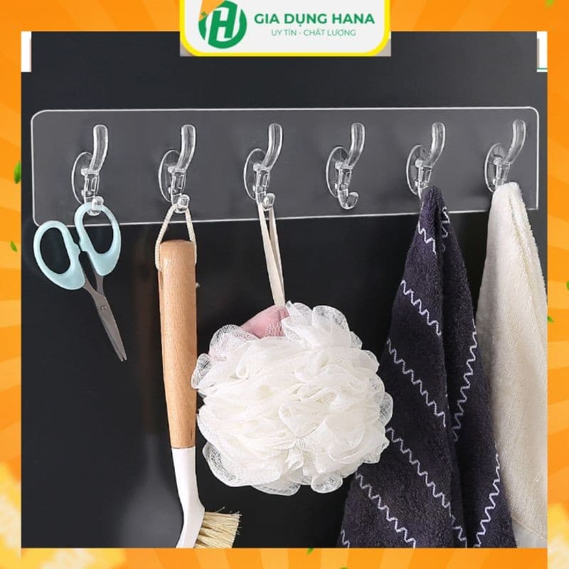 Vỉ Thanh 6 Móc Dán Tường Siêu Dính Trong Suốt Treo Đồ Quần Áo Đồ Dùng Nhà Bếp Tiện Lợi