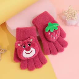 Găng tay len gấu dâu Cho Bé - Găng Tay Giữ Ấm Mùa Đông Họa Tiết Gấu Dâu Tây Cho Bé Gái 3-8 Tuổi MM-STORE 4