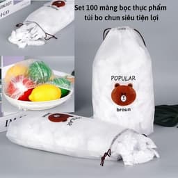 [ Set 100 CHIẾC] Màng bọc thực phẩm co giãn siêu dai có chun kèm túi gấu - Mũ chùm đầu 2