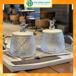 Cốc thủy tinh nắp gấu 350ml kèm muỗng, chịu nhiệt, gọn nhẹ đáng yêu, sang chảnh 1