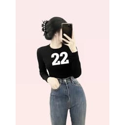 Áo Thun Nữ Cổ Tròn Ôm Body Tay Dài In Số 22 Phong Cách Hiện Đại ttslc77.22 6