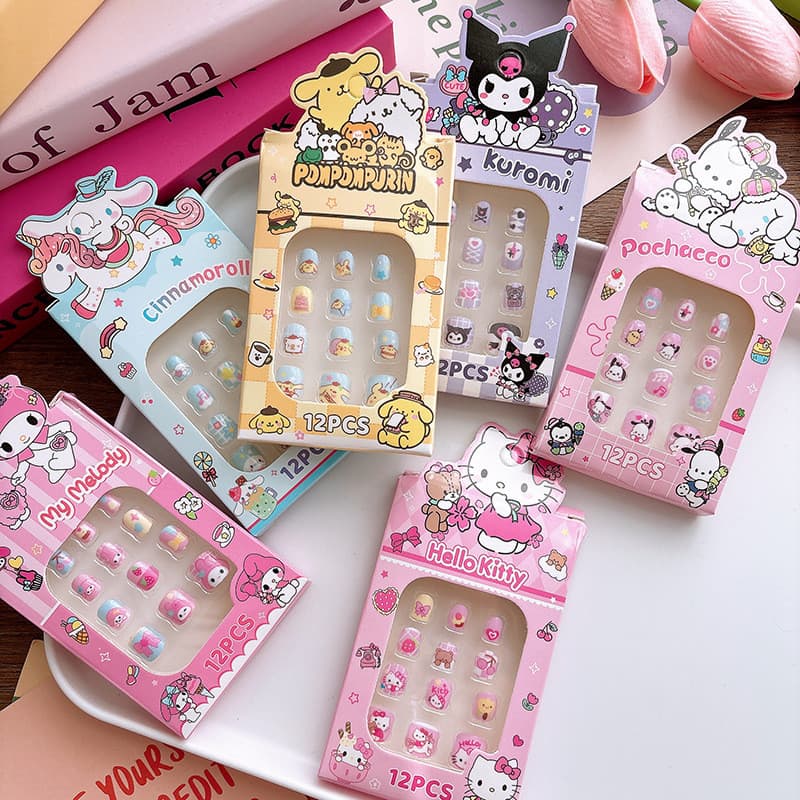 Bộ 12 Miếng Dán Móng Tay Sanrio Kids 12 Tờ, Móng Tay Bấm Hoạt Hình Dễ Thương Cho Bé Gái