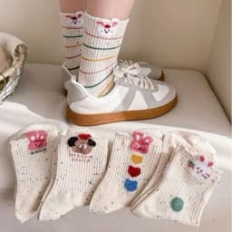 Sét 10 Đôi Tất Vớ Cao Cổ Hoạ Tiết Thỏ,Cún,Trái Tim Dành Cho Nữ Chất Liệu Cotton Êm Chân Thoáng Khí [Thỏ Tim Dài] 1