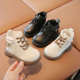 [Tăng 1 size] Giày bốt cổ cao bé trai bé gái lót lông nhẹ da PU khóa kéo thời trang HQ cho bé từ 6 tháng - 4 tuổi [2268] 1