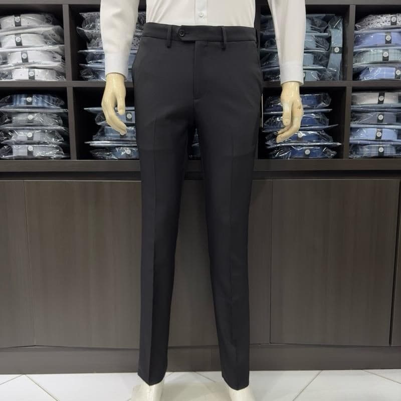 Quần âu nam Owen màu đen regular fit tăng đơ 2 cạp vải  polyester nano QRT262108PT