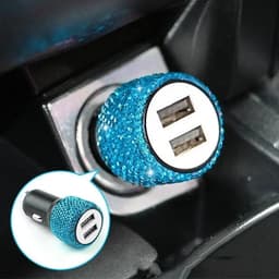 Mới Bling USB Sạc Xe Hơi 5V 2.1A Cổng Kép Nhanh Adapter Màu Hồng Trang Trí Ô Tô Kiểu Dáng Xe Kim Cương Phụ Kiện Xe Hơi Nội Thất Cho Người Phụ Nữ 8