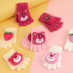 Găng tay len gấu dâu Cho Bé - Găng Tay Giữ Ấm Mùa Đông Họa Tiết Gấu Dâu Tây Cho Bé Gái 3-8 Tuổi MM-STORE 3