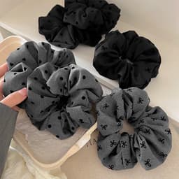 Cột tóc scrunchies vải XÁM họa tiết nơ tim bi nhỏ thời trang dễ thương S14 Tiluca 2