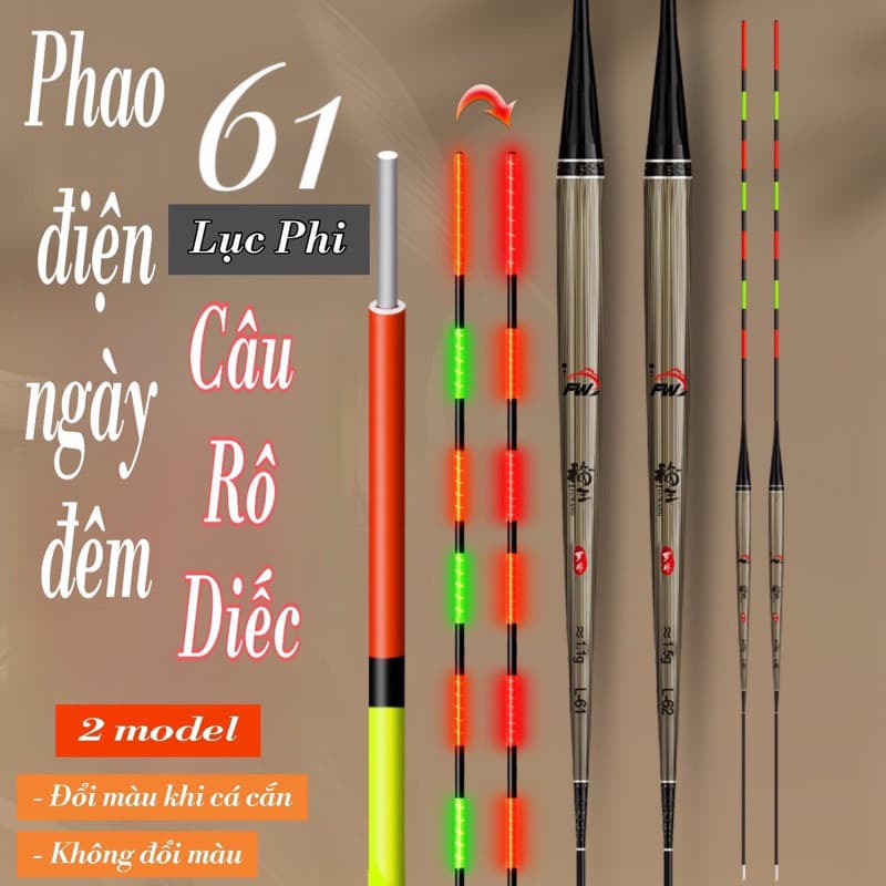 Phao cỏ câu đài điện ngày đêm ,câu rô diếc tải chì nhẹ tăm cứng Lục Phi L61