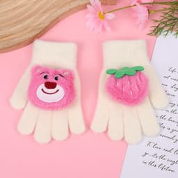 Găng tay len gấu dâu Cho Bé - Găng Tay Giữ Ấm Mùa Đông Họa Tiết Gấu Dâu Tây Cho Bé Gái 3-8 Tuổi MM-STORE 5