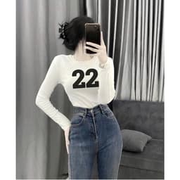 Áo Thun Nữ Cổ Tròn Ôm Body Tay Dài In Số 22 Phong Cách Hiện Đại ttslc77.22 3