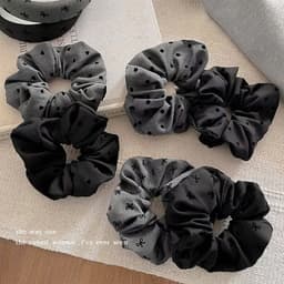 Cột tóc scrunchies vải XÁM họa tiết nơ tim bi nhỏ thời trang dễ thương S14 Tiluca 7