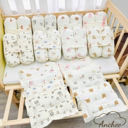 Bộ Gối Chặn Cho Bé Sơ Sinh Anchee Tặng Kèm Gối Thiết Kế Chống Lõm Đầu Chất Vải Gân Đũi Thoáng Mát 2