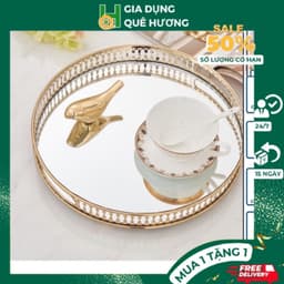 Khay tròn,khay chữ nhật tráng gương viền mạ vàng cao cấp,khay decor phong cách Bắc Âu, Bao bù bể vỡ M109 3