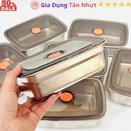 SKU159 - Hộp inox xịn 304 không hút nam châm, không gỉ sét 1200ml, có nắp hút chân không. 1