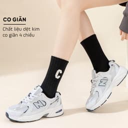 [Combo 10 Đôi] Tất Cổ Cao Nữ Họa Tiết Chữ C - Vớ Cổ Cao Nam Nữ Chất Liệu Cotton Co Giãn Thoáng Khí  Giay zep Store 2