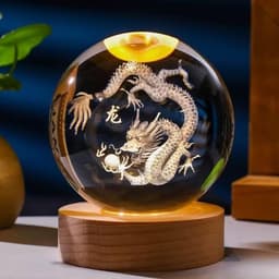 Bộ Đèn Ngủ-  Quả Cầu Pha Lê 3D Hình 12 Con Giáp, Đường Kính 6cm Trưng Bày Trang Trí Cực Đẹp 6